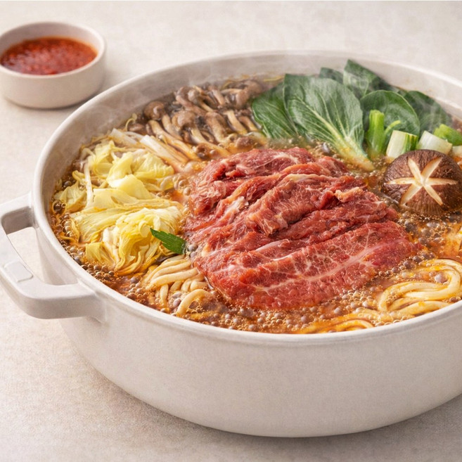 매운 샤브샤브 칼국수 밀키트 1.3kg(2-3인분) 소고기 버섯 얼큰 매콤 칼칼한, 1개, 1.3kg