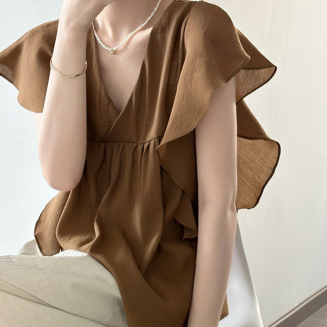 퀸앤조이여성 봄가을 플라잉 프릴 날개소매 블라우스****** 빅사이즈 데일리 캐주얼