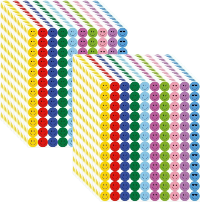 2400pcs 스마일 원형 칭찬 스티커, 혼합색상 20장, 1세트
