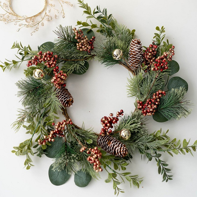 메이크유어홈 크리스마스 스노우 레드베리 솔방울 소나무 조화 인테리어 장식, 1개, 크리스마스 리스