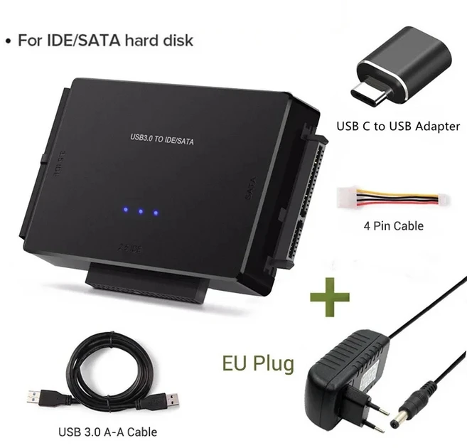 SATA/IDE-USB 3.0 어댑터 하드 드라이브 케이블 변환기(2.5/3.5인치 SATA 및 IDE HDD 지원 PC Macbook용 6T, 03 EU Plug with OTG