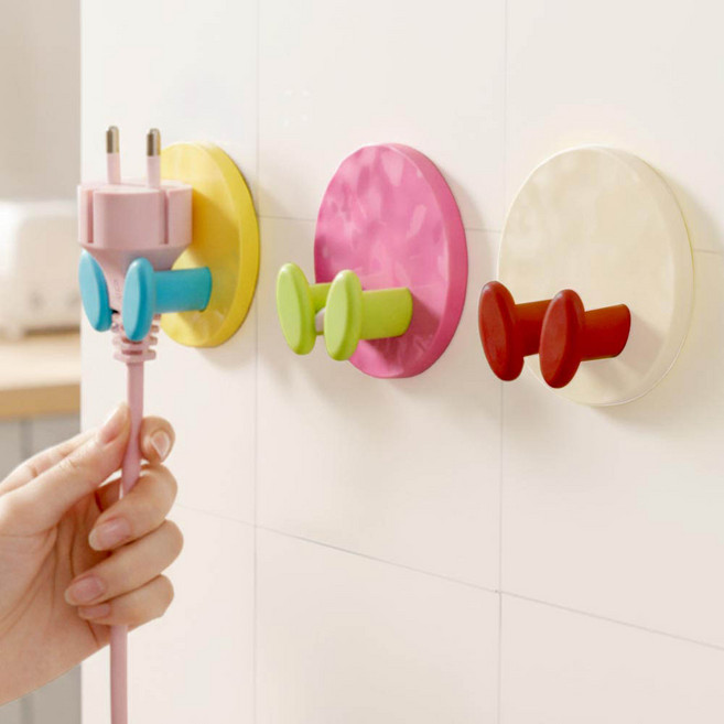 깔끔더하기 다용도 무타공 코드 후크, 3개, 핑크