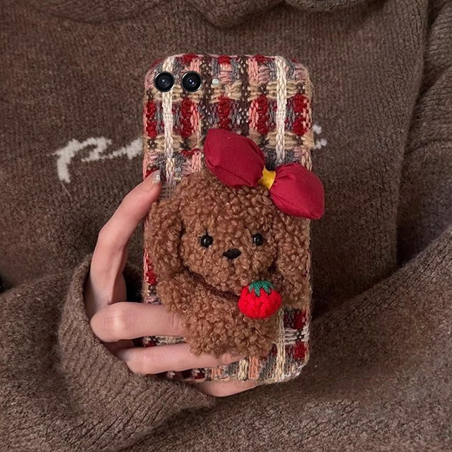 갤럭시 z플립 7 6 5 4 3 제트플립 지플립 폴더 귀여운 리본 딸기 푸들 강아지 캐릭터 인형 겨울 뽀글이 털 퍼 니트 휴대폰 케이스