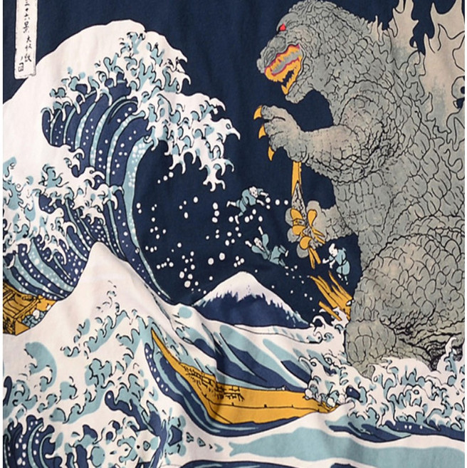 廣隆 純棉日系潮牌短袖T恤 - 原宿風暴龍恐龍印花 百搭圓領情侶裝/團體服