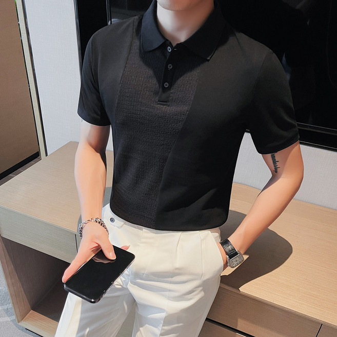 L232078남성반팔골프티 테니스티 여름트렌드 캐주얼슬림터틀넥반팔티셔츠