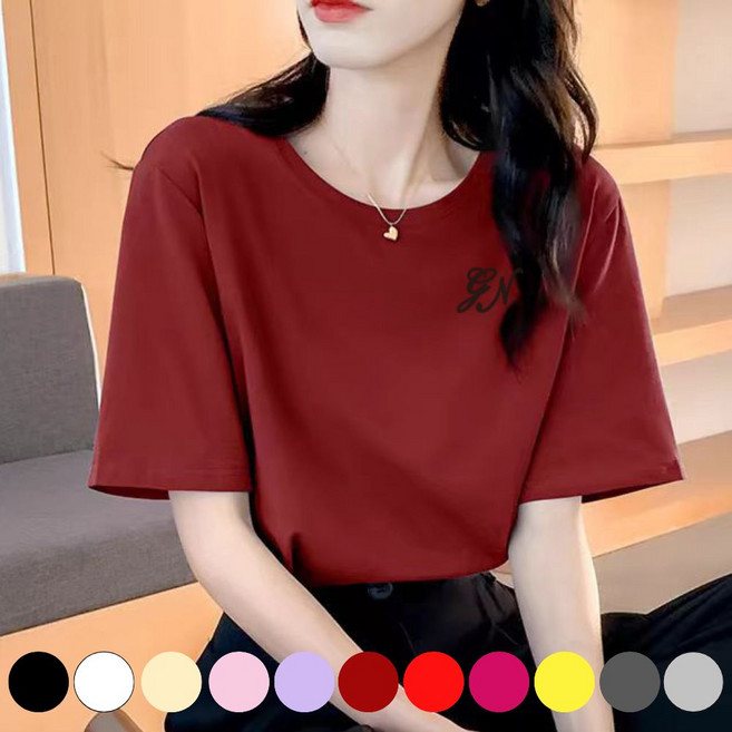 그리내 여성 라운드넥 여름 프린팅 반팔티 커플티 이너 홈웨어 레터링 면 티셔츠