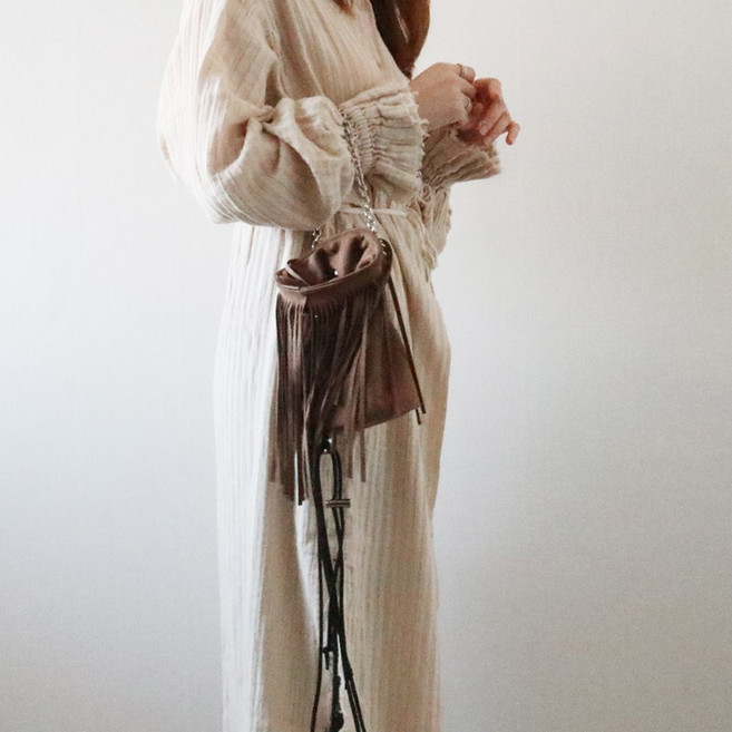 스웨이드 프린지 미니 복조리백 (2color)