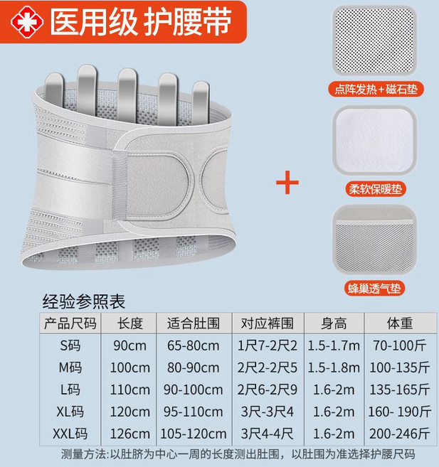 醫用級 護腰帶 四季透氣, 1個, 5根鋼板支撐灰色S:1尺6-2尺1:70-100斤