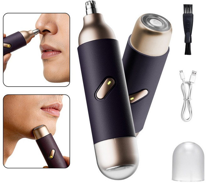 AURRA 2in1 코털 제거기 미니 코털 정리기 남성/여성 전동 코털깎이 콧털제거기 여행용, 보라색, K007