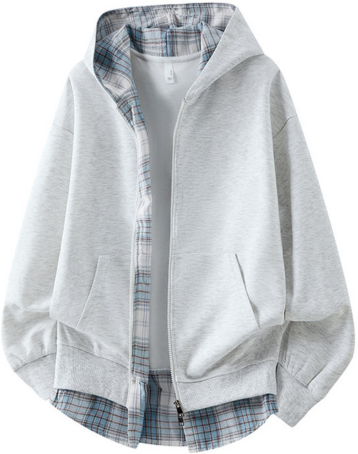 체크 패턴 집업 후디 루즈핏 스웨트셔츠 아우터