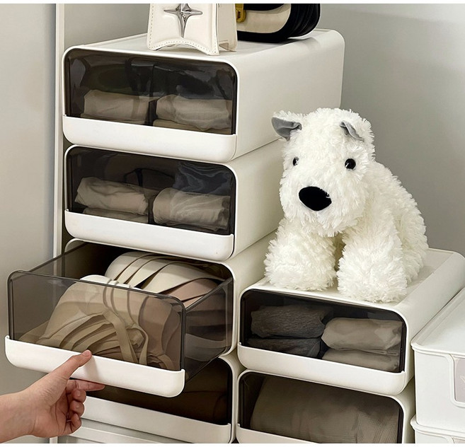 이누아 적층형 칸막이 서랍 속옷 양말 수납 정리함, 1개, 화이트 10칸