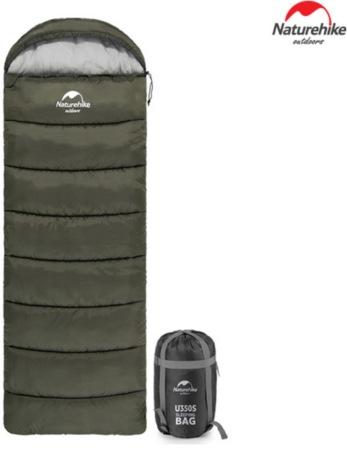 네이처하이크 U시리즈 후드 침낭 할로화이버 페이크페더 사계절 풀오픈 결합 연결가능, 아미그린, U150(할로화이버), 1개