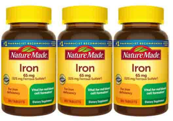 [정품 미국 배송] 네이쳐 메이드 아이언 65mg 365정(타블렛) Nature Made Iron 65mg 365tab -3개 철분 빈혈 치매, 1세트, 1095정