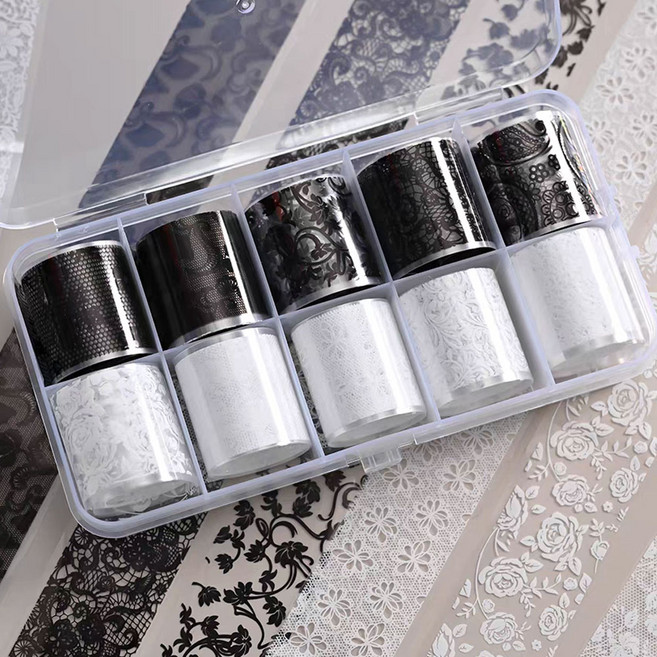 네일트렌드 네일 레이스 호일 필름 10종 세트, 1개, 화이트+블랙