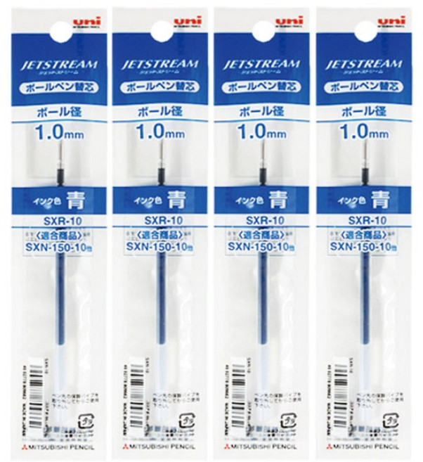 더주니 유니 제트스트림 볼펜 리필 1.0mm 단색 전용 리필심 SXR-10, 1개, 1.0 블루 4개 세트