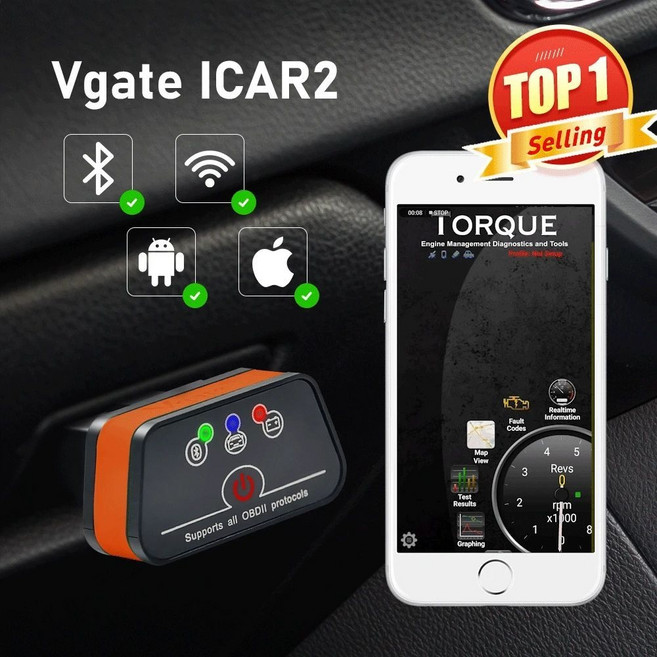 자동차 스캐너 Vgate iCar2 WIFI OBD2 점검 블루투스 지원 차량 진단기, 1개
