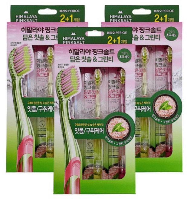 엘지생활건강 핑크솔트 담은 칫솔 그린티 초극세모 3입, 3개입, 3개