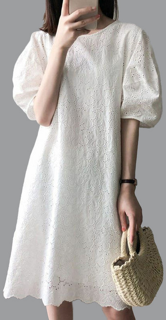 Asure 여름 빅 사이즈 여성 반팔 원피스 레이스 벌룬 소매 원피스