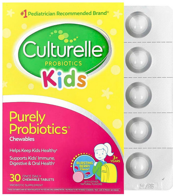 Culturelle 어린이용 Purely Probiotics® 츄어블 3세 이상 강한 베리 맛 츄어블정 30정(1정당 25mg) Culturelle (컬처렐), Culturelle, 어린이용, Purely Probi, 1개, 30정