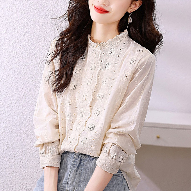 PETITBATH여성 블라우스 레이스 프릴 넥 긴팔WZS60301