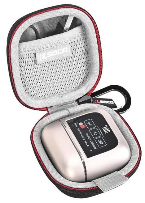 RLSOCO JBL Tour Pro 2/Tour 3 트루 와이어리스 노이즈 캔슬링 이어버드용 하드 케이스 - 그레이 | 충격 방지 방진 튼튼한 금속 후크가 있는 방수 보관, 블랙