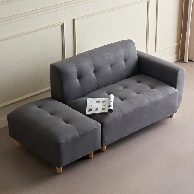 [20조한정 추가할인쿠폰] 에보니아 뮤즈 2인소파 스툴포함 카우치소파 쇼파, 좌형_패브릭_그레이