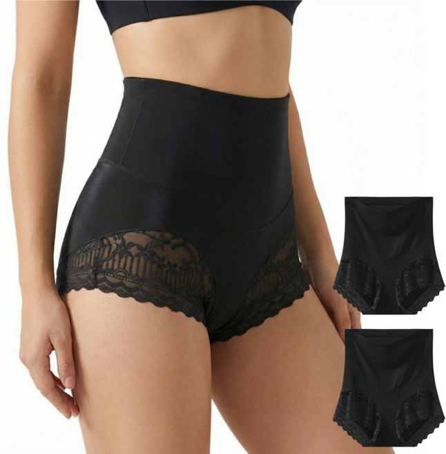 여성 하이웨스트 뱃살 보정 커버 팬티 레이스 햄라인 3P