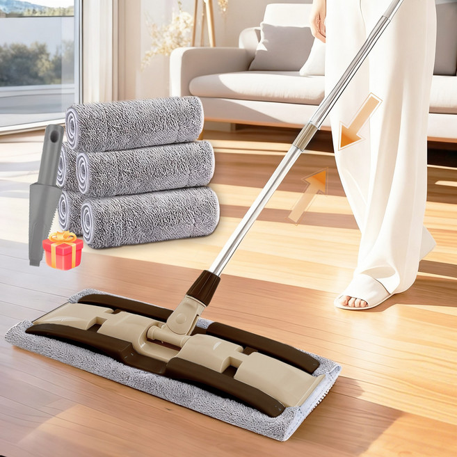 Flyaiku 360도 회전 밀대걸레 다용도 건습겸용 청소 물걸레 세트 (패드 5매 포함), 1박스