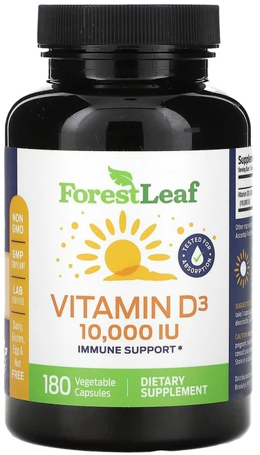 포레스트 리프 비타민 D3 250 mcg (10000 IU) 180 베지캡슐, 1개, 1개, 180정 - 쿠팡