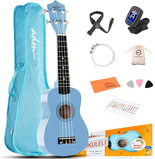 ADM 우쿨렐레 21인치 컬러풀 입문용 세트 파란색, 1세트, 소프라노