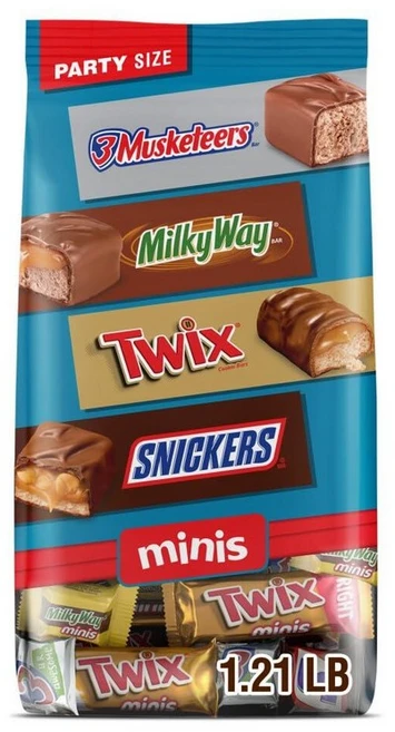 SNICKERS TWIX MILKY WAY & MUSKETEERS 미니 밀크 초콜릿 바 3개 버라이어티 팩 파티 사이즈 552.5g(19.5온스) 벌크 백, Mini, 19.49 Oz (Pack of 1), 1 - 쿠팡