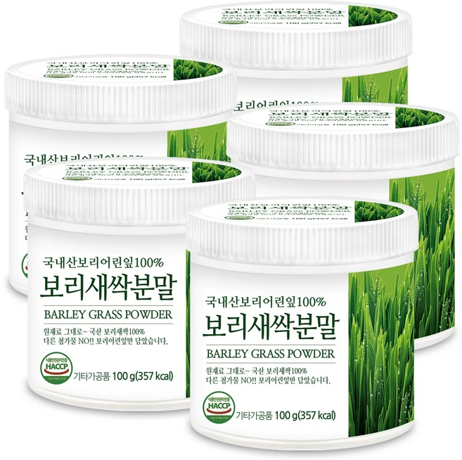 푸른들판 국내산 보리새싹 분말 가루 100% 새싹보리 분말 국산 차 보리어린잎 새싹보리순 보리싹 분말 가루 HACCP 인증, 100g, 5개 - 쿠팡