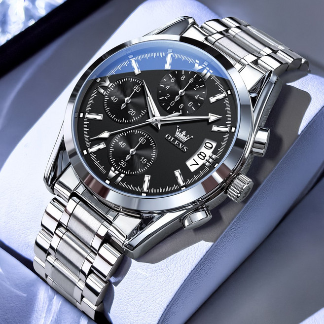OLEVS 남자 시계 명품시계 방수 메탈 크로노그래프 날짜 기능 비즈니스 캐주얼 패션 시계