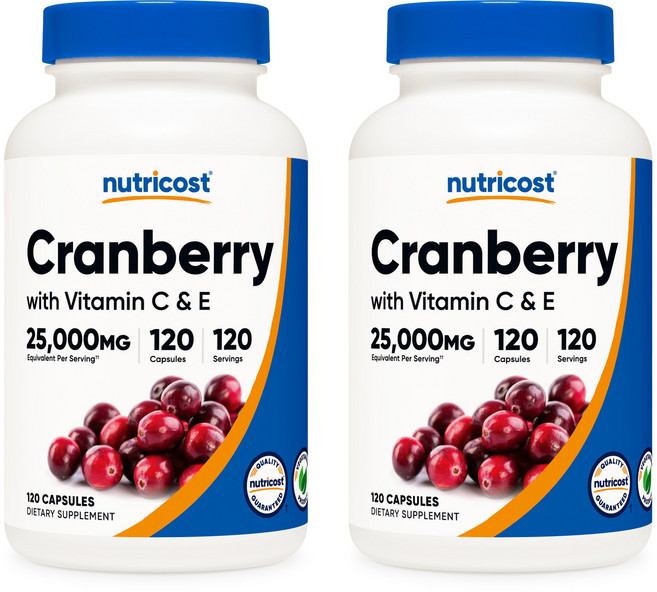 뉴트리코스트 크랜베리 비타민 C & E 25000mg 캡슐, 2개, 120정