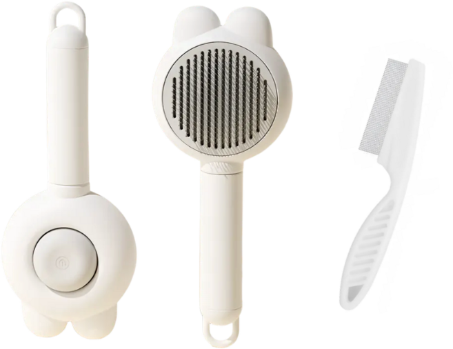 자극없는 고양이 강아지 원터치 브러쉬 눈꼽 빗 세트, 1개, 화이트 세트