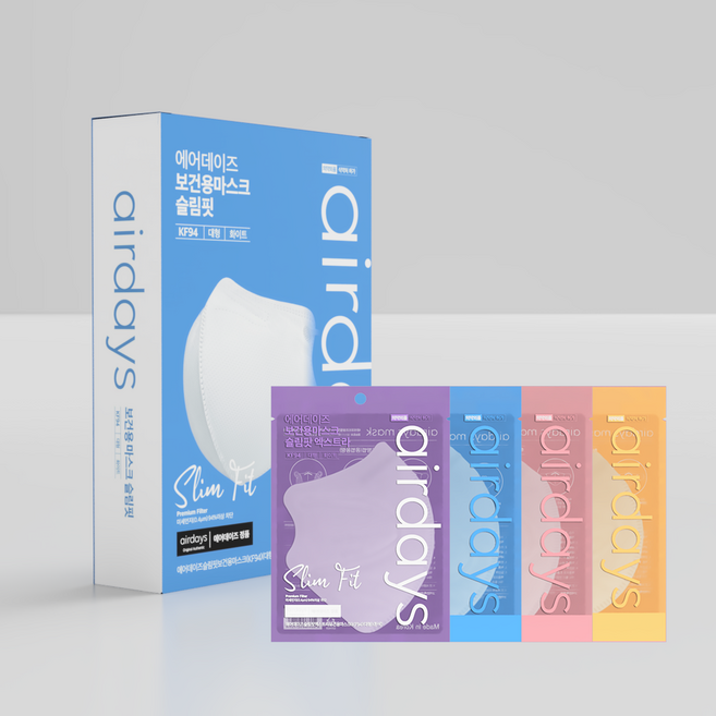 [50매] 에어데이즈 슬림핏 KF94 마스크 얇은 여름용 여름마스크, 슬림핏_중형_화이트(50매), 화이트