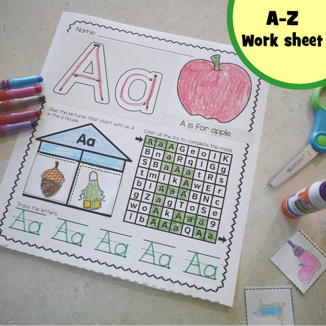 A-Z Wooksheet 어린이 홈스쿨 워크북 학습 Abc 26글자 알파벳 영어 워크북, 4books ABCD