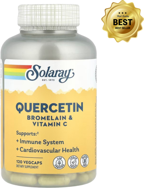 솔라레이 퀘르세틴 브로멜라인 아스코르브산 비타민C 함유 베지 캡슐 120정 / 해외직구 미국정품, 1개