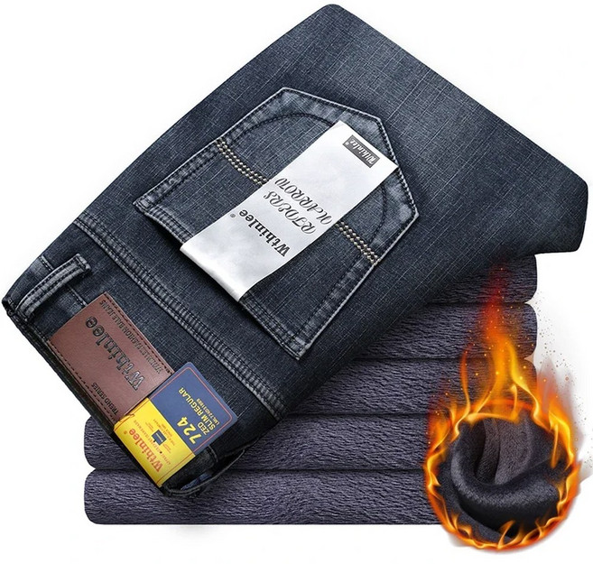 Wthinlee 브랜드 닦았 청바지 겨울 남성 슬림 피트 스트레치 두꺼운 벨벳 바지 따뜻한 캐주얼 양털