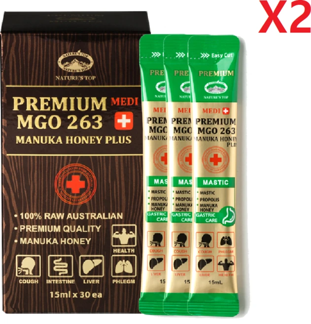 호주 네이쳐스탑 프리미엄 MGO263 마누카꿀 플러스 매스틱 15ml x30팩-2개, 2개, 150ml - 쿠팡