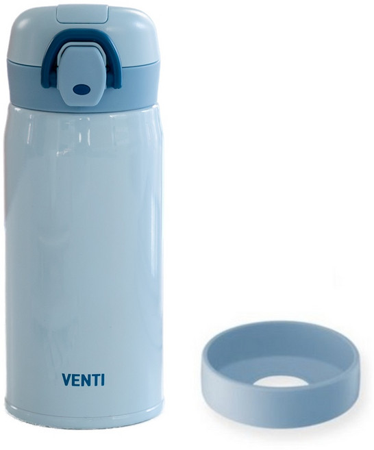 벤티 유치원 초등 원터치 보온병+실리콘바닥커버 세트, 샤인블루, 350ml, 1개