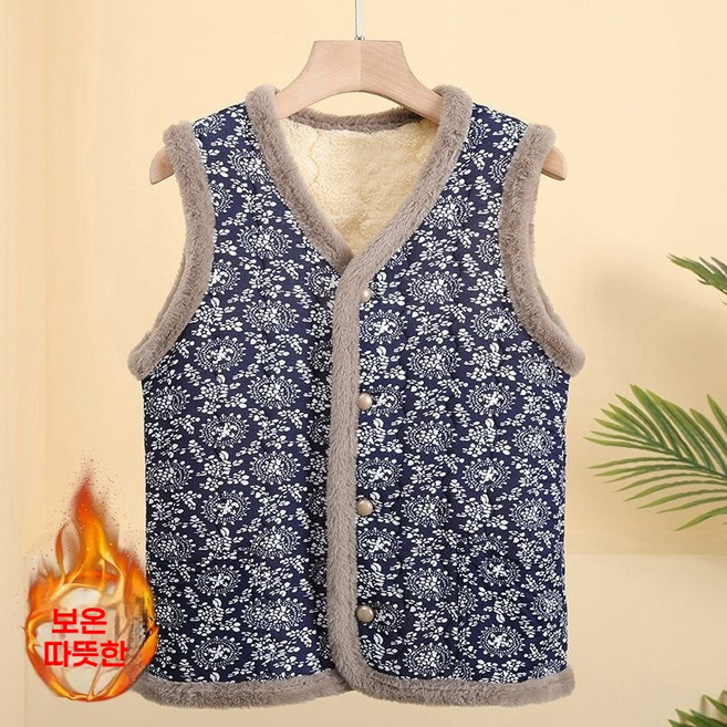 빅사이즈 조끼할머니 누빔조끼 꽃무늬 레트로 김장조끼 할머니조끼