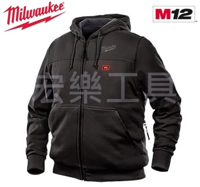 [宏樂工具] 含稅 Milwaukee 美沃奇 M12 HHBL3 黑色 加熱式 連帽杉 休閒 外套, 1個, L(內含M12TC充電寶分享器)