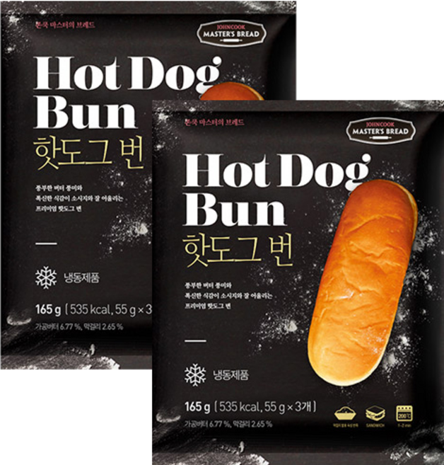 존쿡델리미트 핫도그번 165g(3개입) 핫도그빵 샌드위치빵, 2개, 165g
