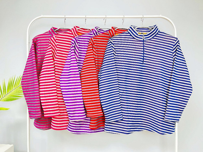 [마마옷짱] 겨울 기모 줄 지퍼티 단가라 여성 중년 밍크티 엄마티 실내복 작업복 융 면티 할머니