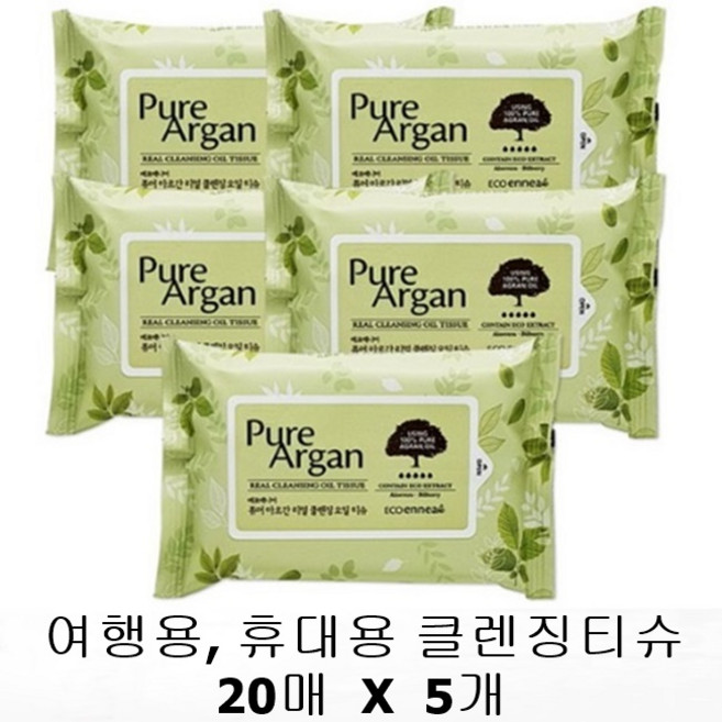 과일나라 에코에니어 퓨어아르간 리얼 클렌징오일티슈, 5개, 20매입