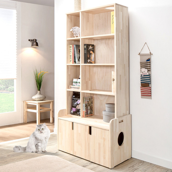 펫츠하우스 고양이화장실 책장수납형 캣타워세트(원목)