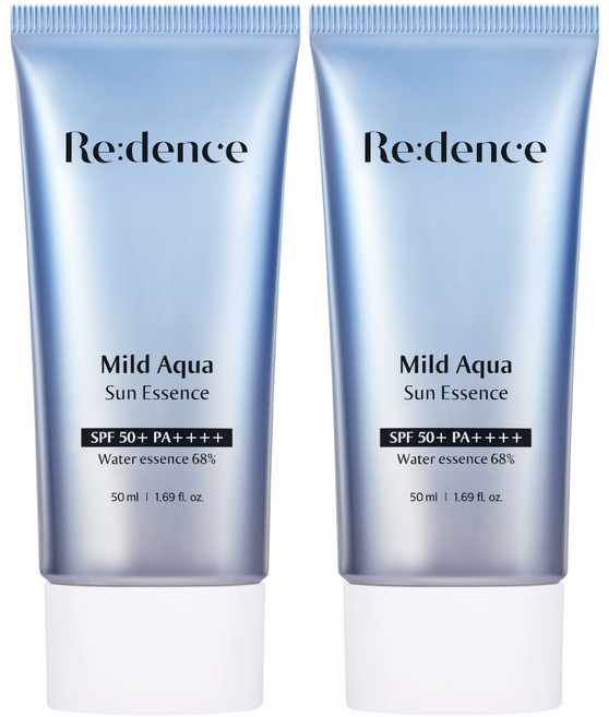 리덴스 마일드 아쿠아 선크림 SPF50+ PA++++ 민감성 피부 눈시림 끈적임 없는 선 에센스, 2개, 50ml