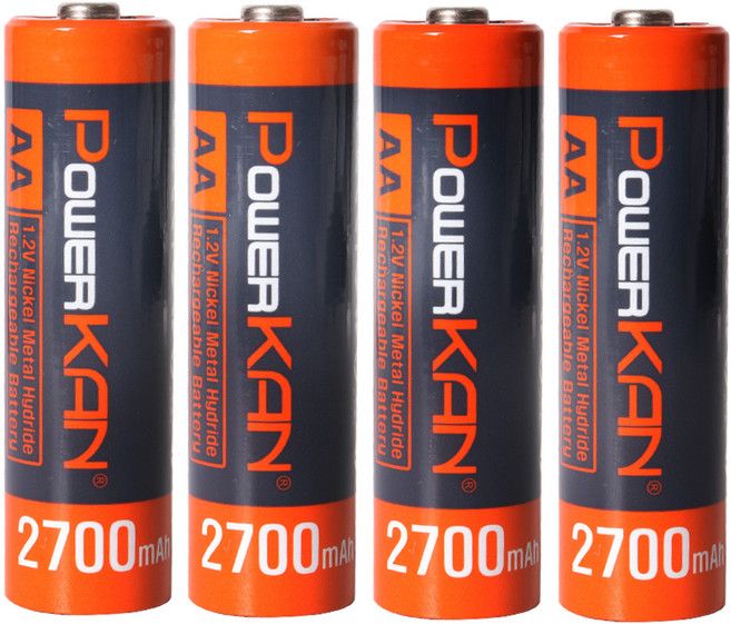POWERKAN 고용량 AA 충전지 니켈수소 1.2V Ni-MH 2700mAh 건전지 수납케이스 포함, 1개, 4개입