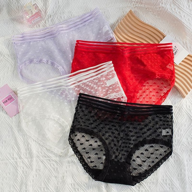 해피유통 여성 4장세트 레이스 얇은 시스루 팬티jhz